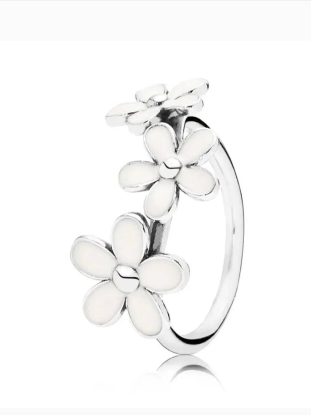 Authentic PANDORA Darling Daisies Ring Retired White Enamel Sterling Silver